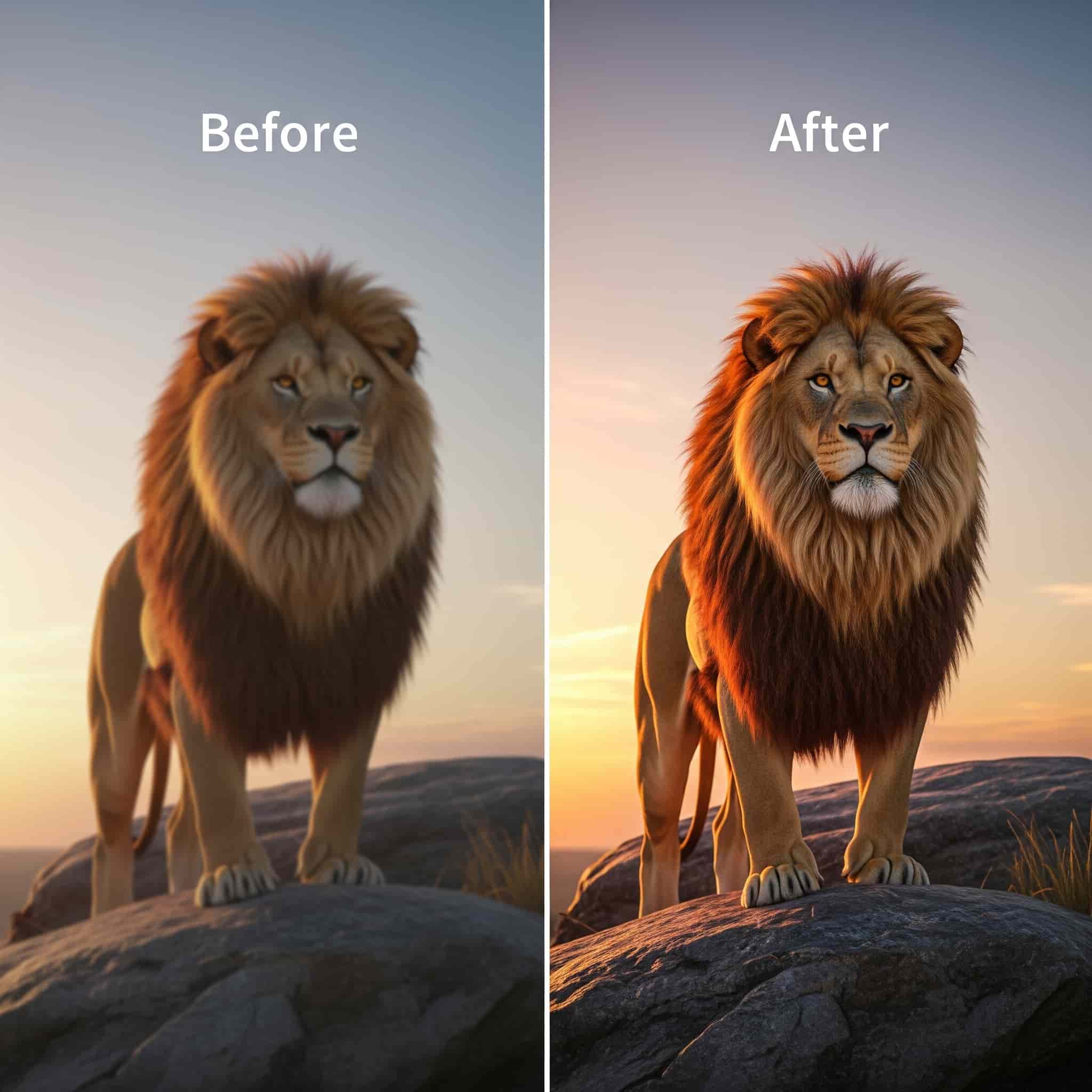 Comparación del antes y después de escalar una foto con IA