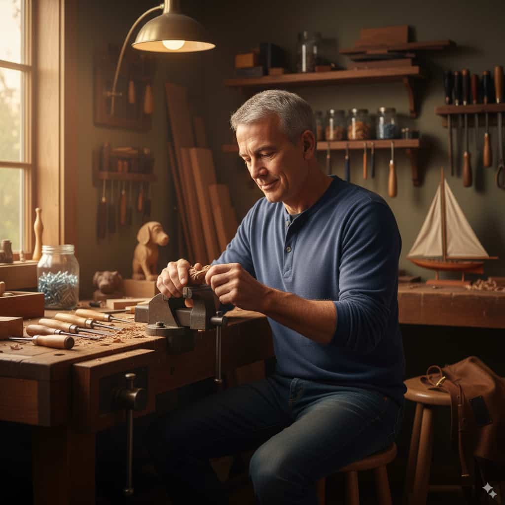 Richard D. creando arte en madera.